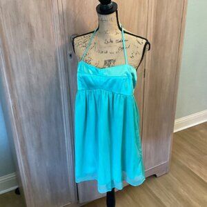 Vintage Forever 21 babydoll dress Y2K turquoise blue halter festival fairy  L